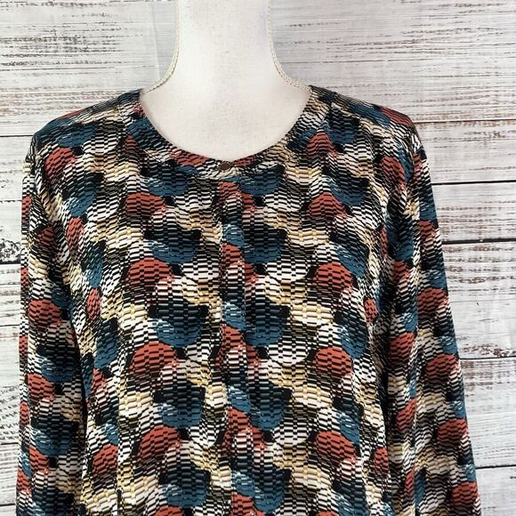JM Collection Blouse Tunic sz XXL Blue Salmon Gold Circles Career Modest Church - Picture 3 of 9
